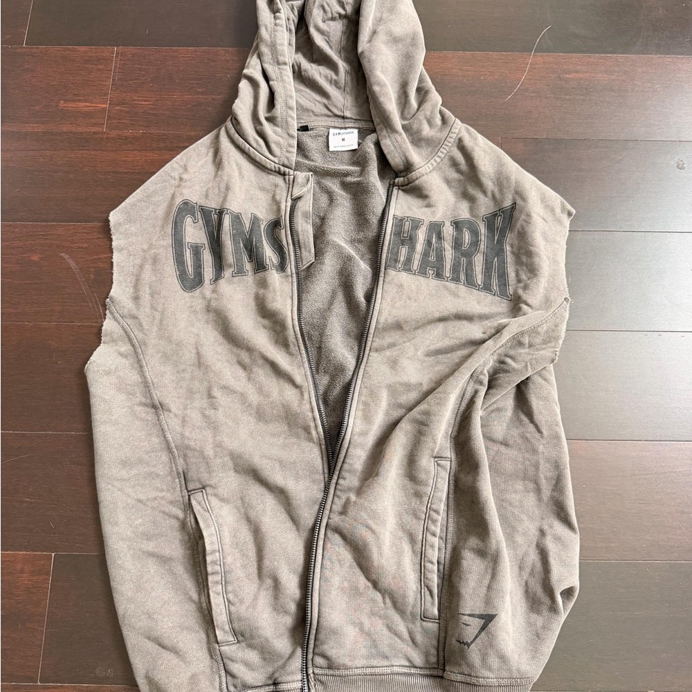 Gymshark Men's Taupe Gray Zip-Up Hoodie with Chest Logo